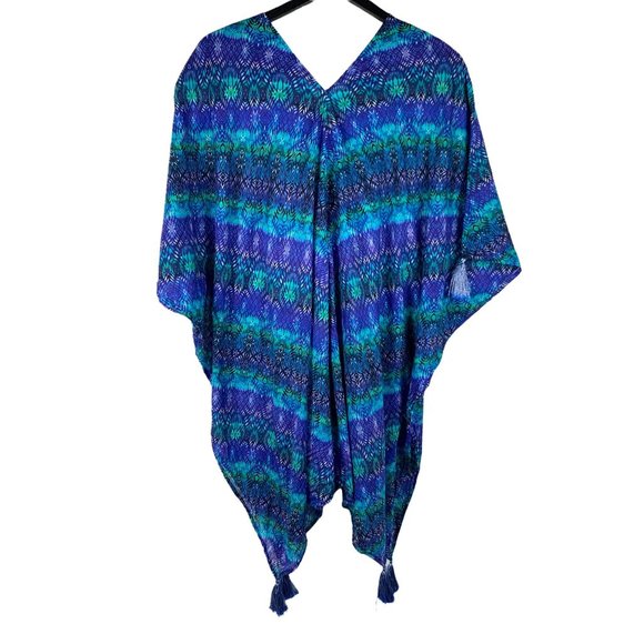 Miraclesuit Blue Curacao Caftan 100% Cotton Ikat Swimwear Cover Up Size M - Picture 9 of 11